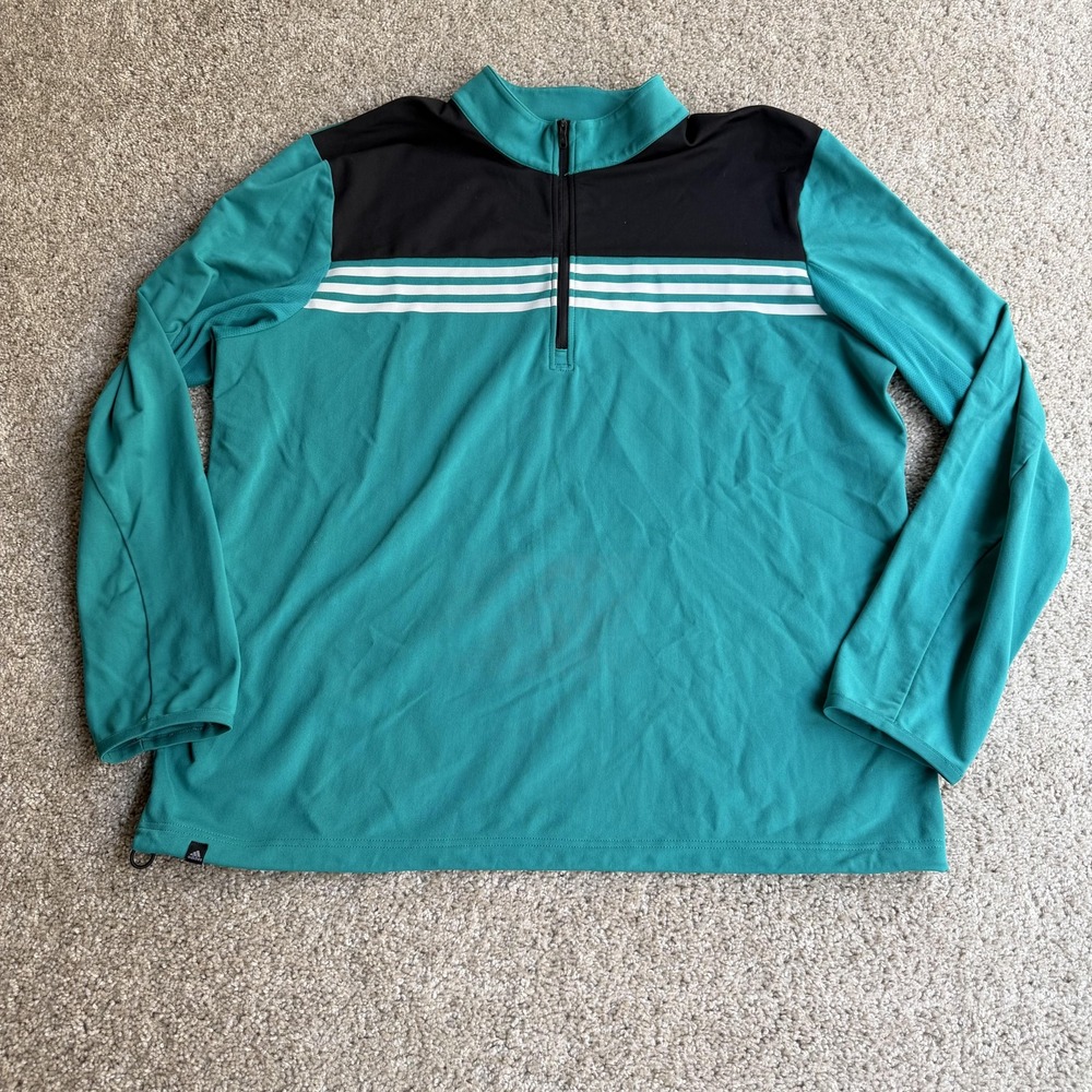 Adidas ClimaCool Track Jacket Mens XL Blue Green 1/4 Zip Pullover Golf Striped